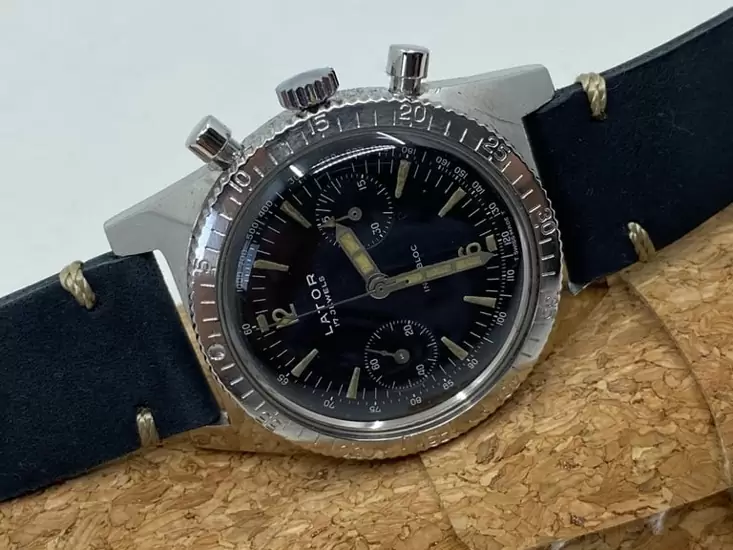 £975.00 Vintage mens lator divers chronograph military watch landeron serviced